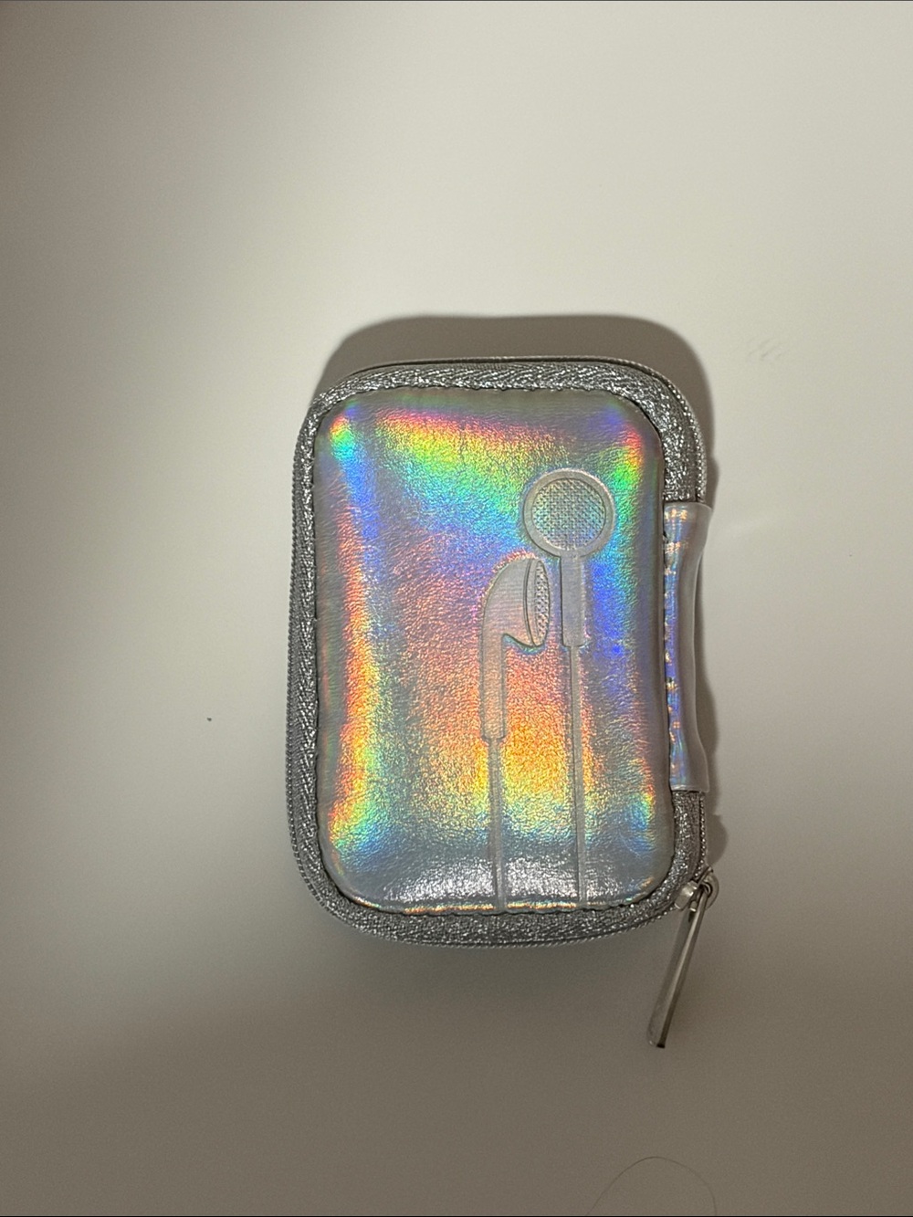 Y2K Holographic Silver Earbud Carrying Case with Zipper